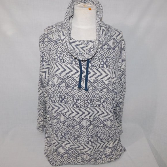 CHAPS womens 2XL White Navy Blue Aztec south west Cowl Neck Pullover Sweater - Picture 9 of 9
